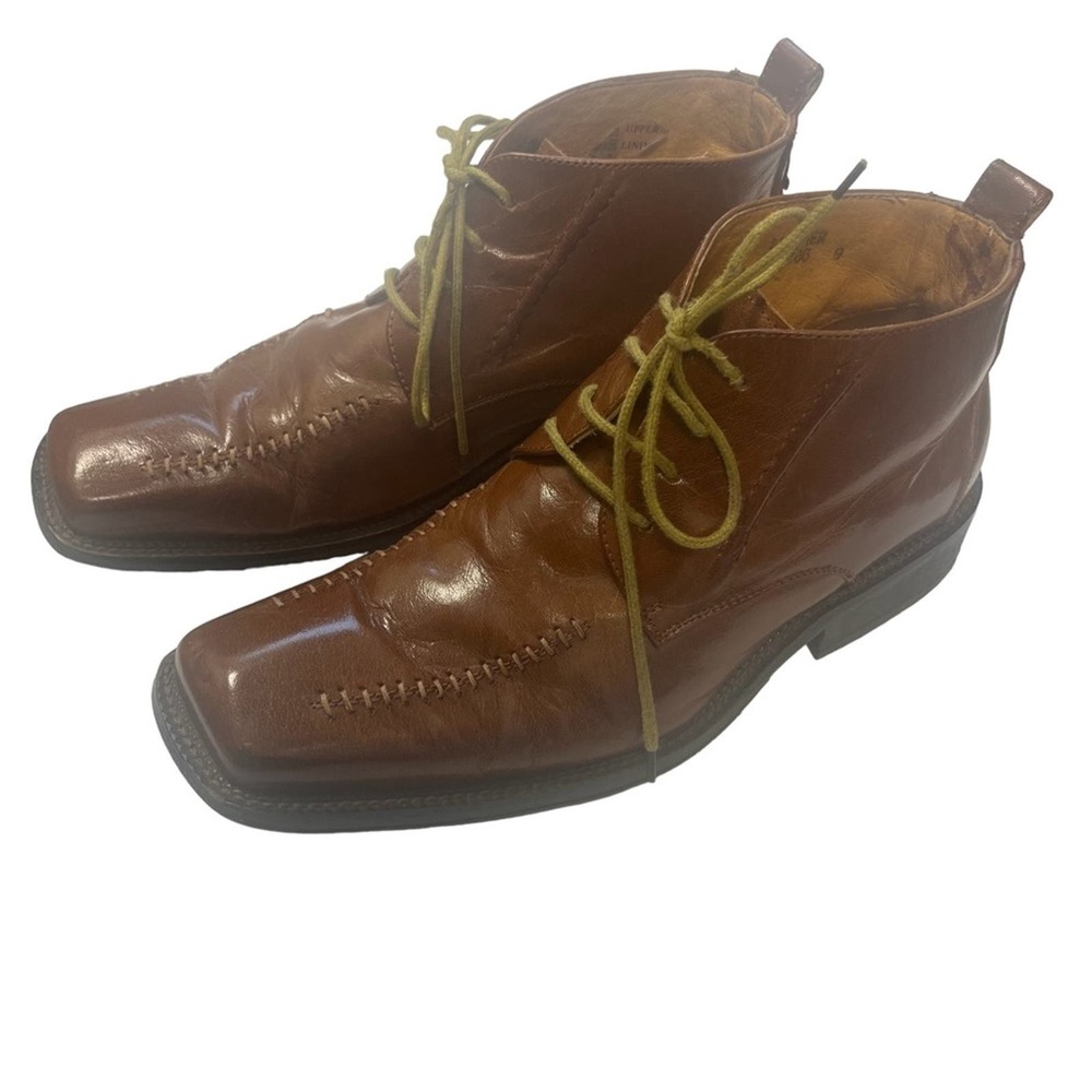 Zota Brown Leather Front Stitching Business Casual Western Chukka Lace Up Bootie